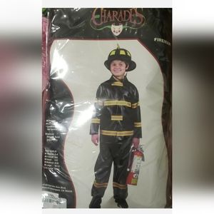 : * New Childs charades Black Fireman jacket and pants Costume extra Large 12-14